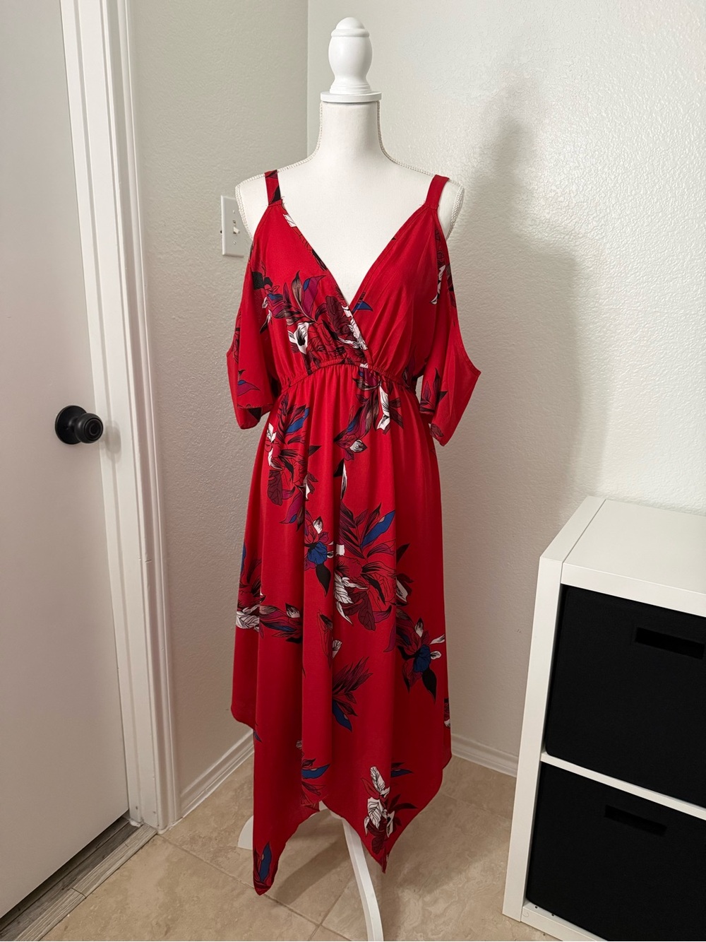 SHEIN Red Floral Off-Shoulder Dress 1XL